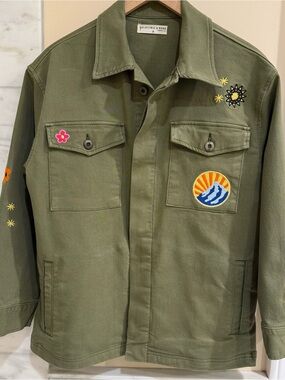 Electric & Rose Olive Green Women’s Embroidered Patch Jacket